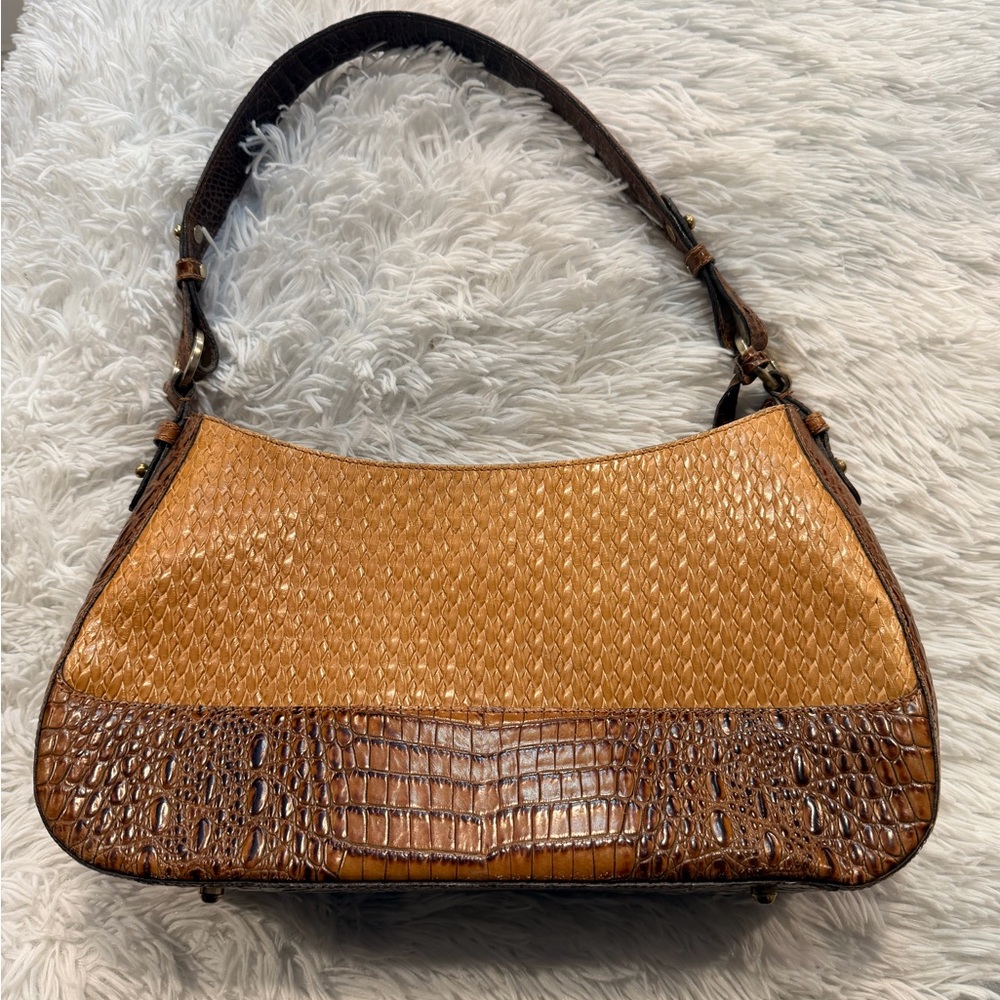 Brahmin Tan and Brown Textured Shoulder Bag